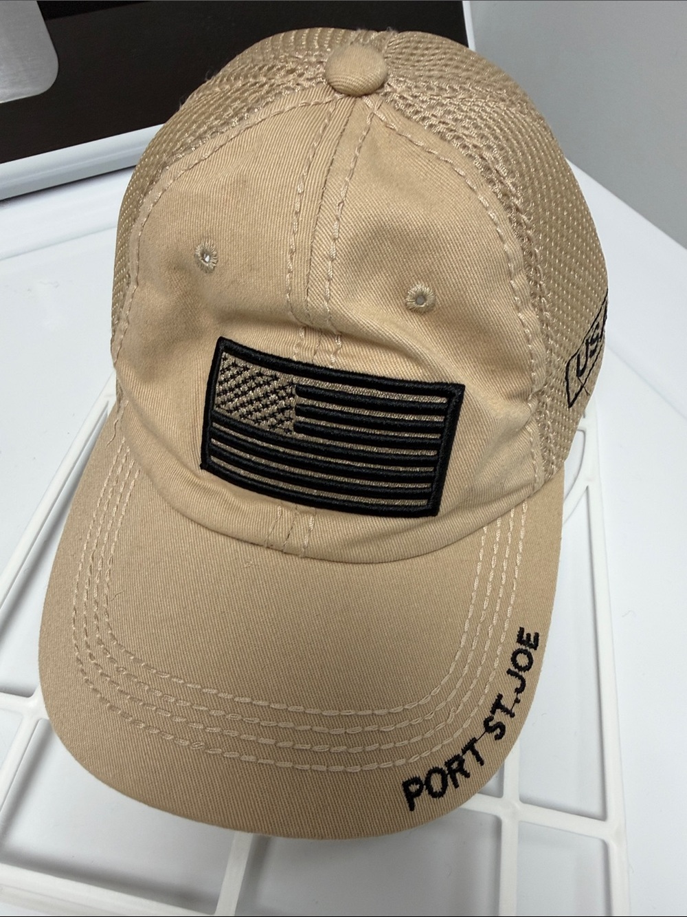 Tan Cap with Black Flag Patch